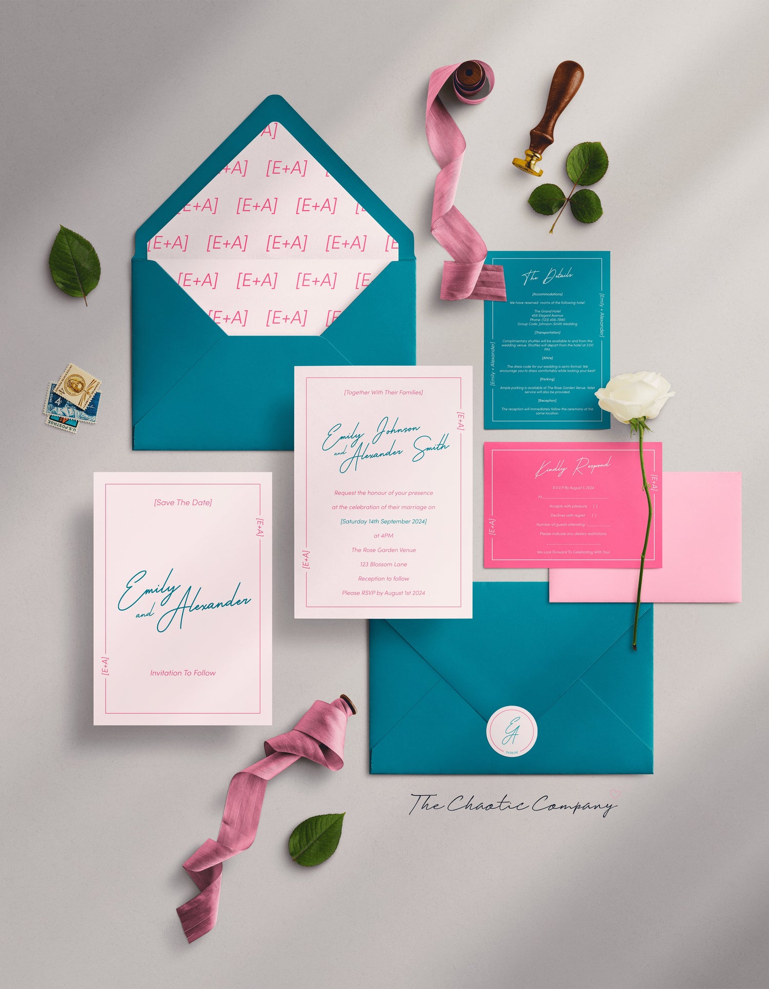 Blush and Teal Invitation Suite